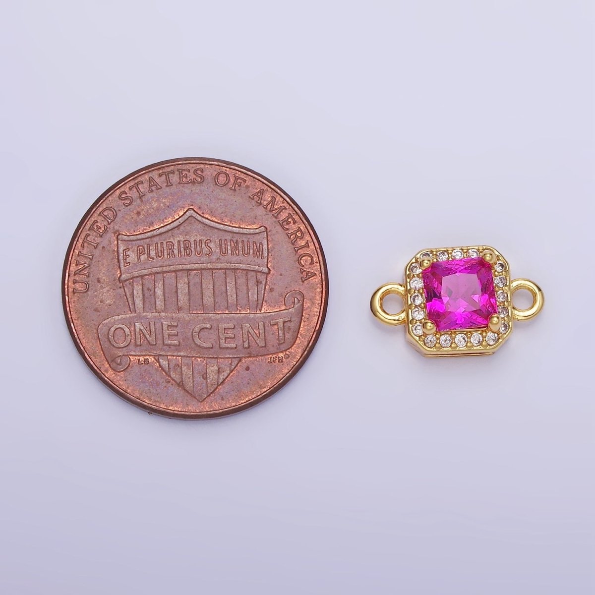 14K Gold Filled Birthstone CZ Micro Paved Square Edged Connector in Gold &amp; Silver | G484 - G495