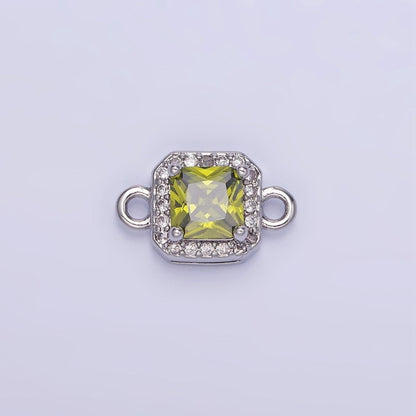14K Gold Filled Birthstone CZ Micro Paved Square Edged Connector in Gold &amp; Silver | G484 - G495