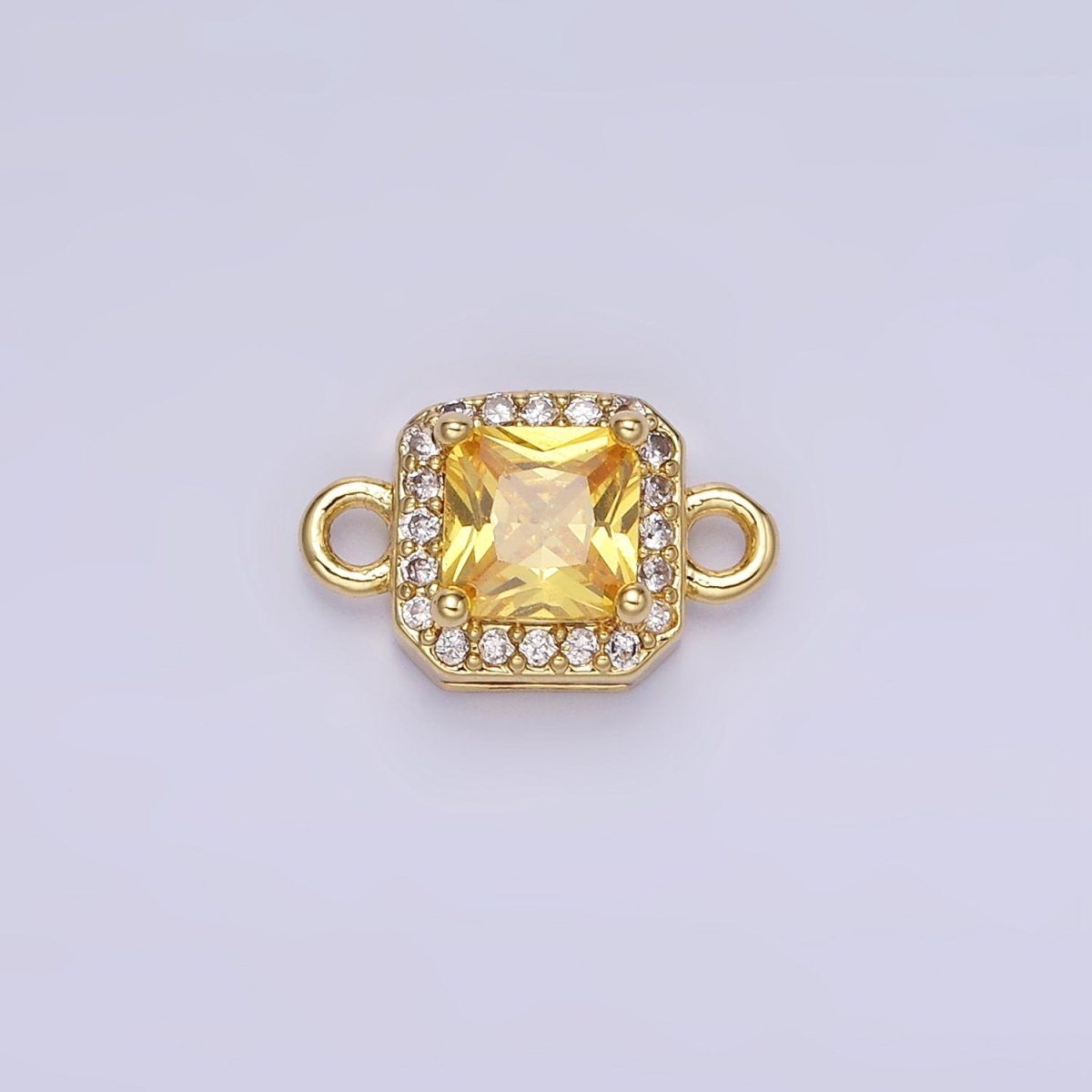 14K Gold Filled Birthstone CZ Micro Paved Square Edged Connector in Gold &amp; Silver | G484 - G495