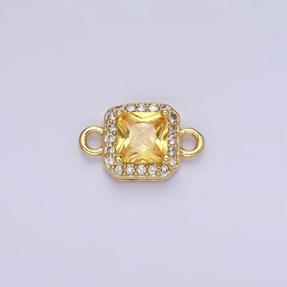 14K Gold Filled Birthstone CZ Micro Paved Square Edged Connector in Gold &amp; Silver | G484 - G495