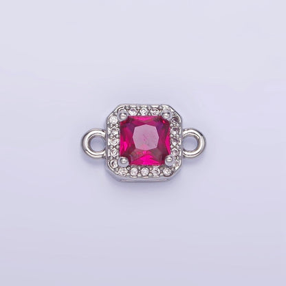 14K Gold Filled Birthstone CZ Micro Paved Square Edged Connector in Gold &amp; Silver | G484 - G495