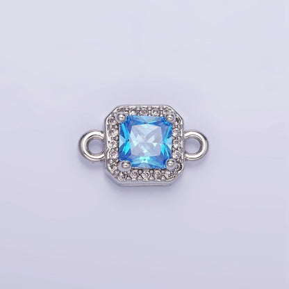 14K Gold Filled Birthstone CZ Micro Paved Square Edged Connector in Gold &amp; Silver | G484 - G495