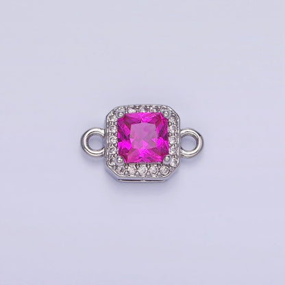 14K Gold Filled Birthstone CZ Micro Paved Square Edged Connector in Gold &amp; Silver | G484 - G495