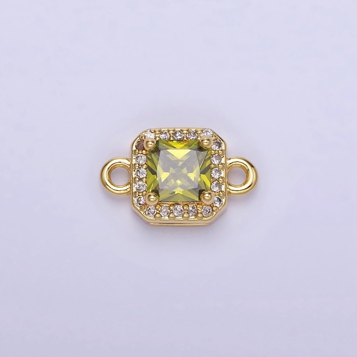 14K Gold Filled Birthstone CZ Micro Paved Square Edged Connector in Gold &amp; Silver | G484 - G495