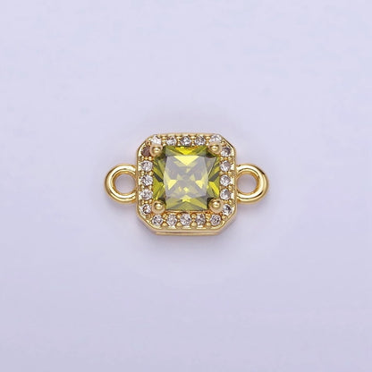 14K Gold Filled Birthstone CZ Micro Paved Square Edged Connector in Gold &amp; Silver | G484 - G495