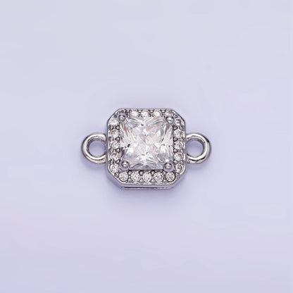 14K Gold Filled Birthstone CZ Micro Paved Square Edged Connector in Gold &amp; Silver | G484 - G495