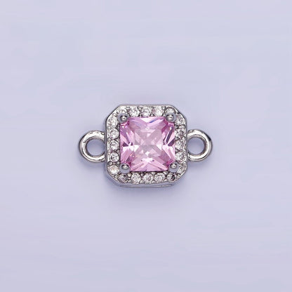 14K Gold Filled Birthstone CZ Micro Paved Square Edged Connector in Gold &amp; Silver | G484 - G495
