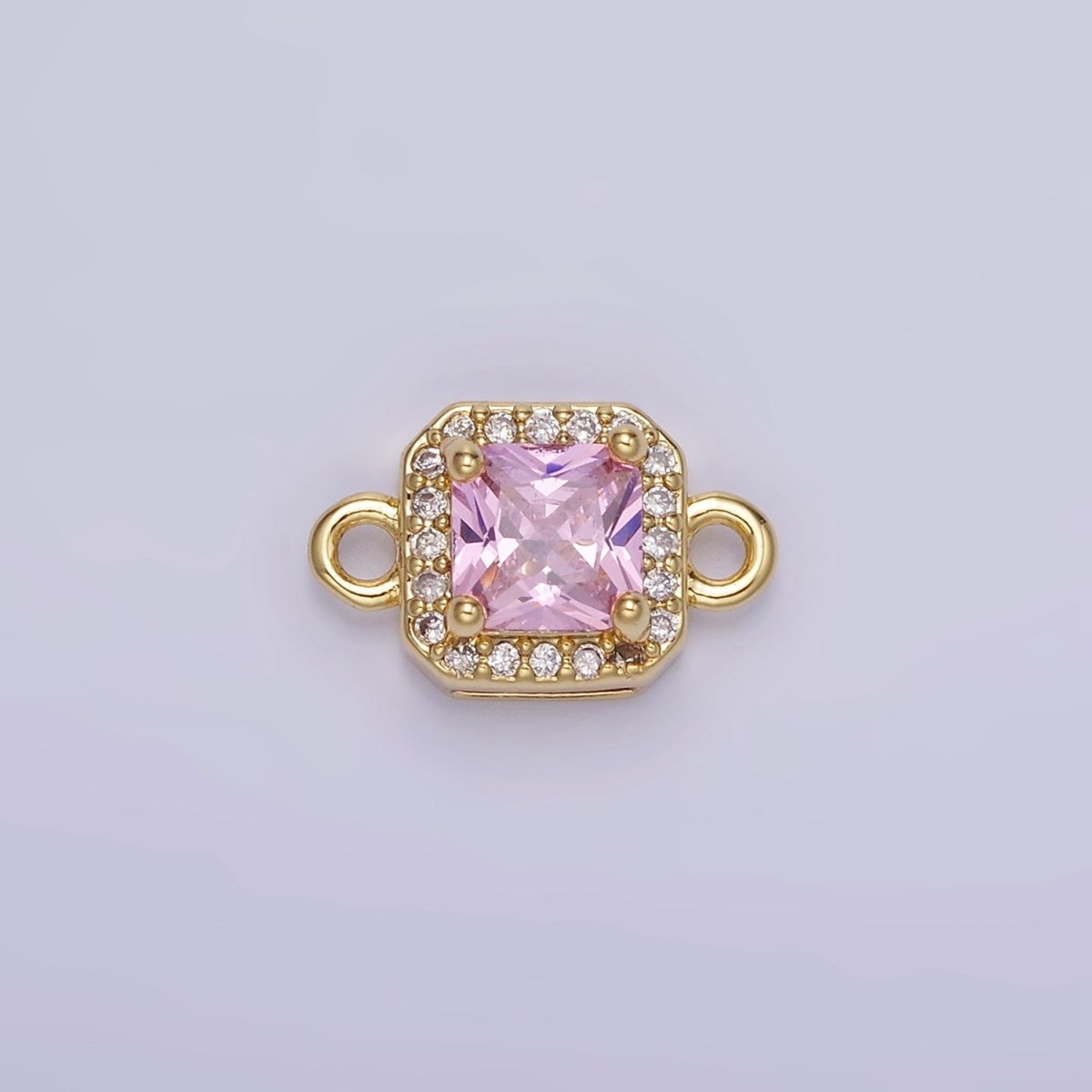 14K Gold Filled Birthstone CZ Micro Paved Square Edged Connector in Gold &amp; Silver | G484 - G495