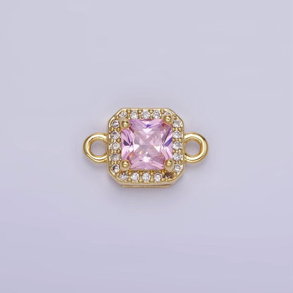 14K Gold Filled Birthstone CZ Micro Paved Square Edged Connector in Gold &amp; Silver | G484 - G495