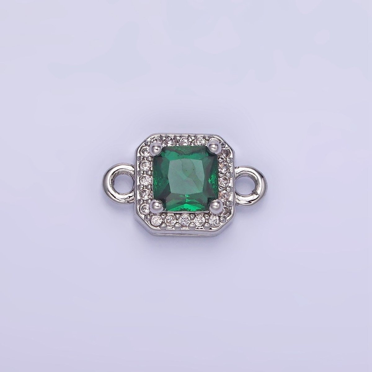 14K Gold Filled Birthstone CZ Micro Paved Square Edged Connector in Gold &amp; Silver | G484 - G495