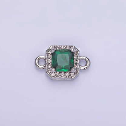 14K Gold Filled Birthstone CZ Micro Paved Square Edged Connector in Gold &amp; Silver | G484 - G495
