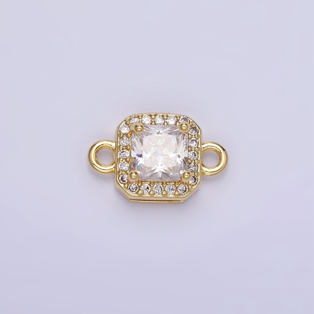 14K Gold Filled Birthstone CZ Micro Paved Square Edged Connector in Gold &amp; Silver | G484 - G495