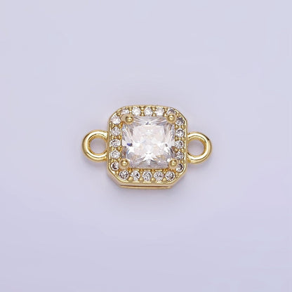 14K Gold Filled Birthstone CZ Micro Paved Square Edged Connector in Gold &amp; Silver | G484 - G495