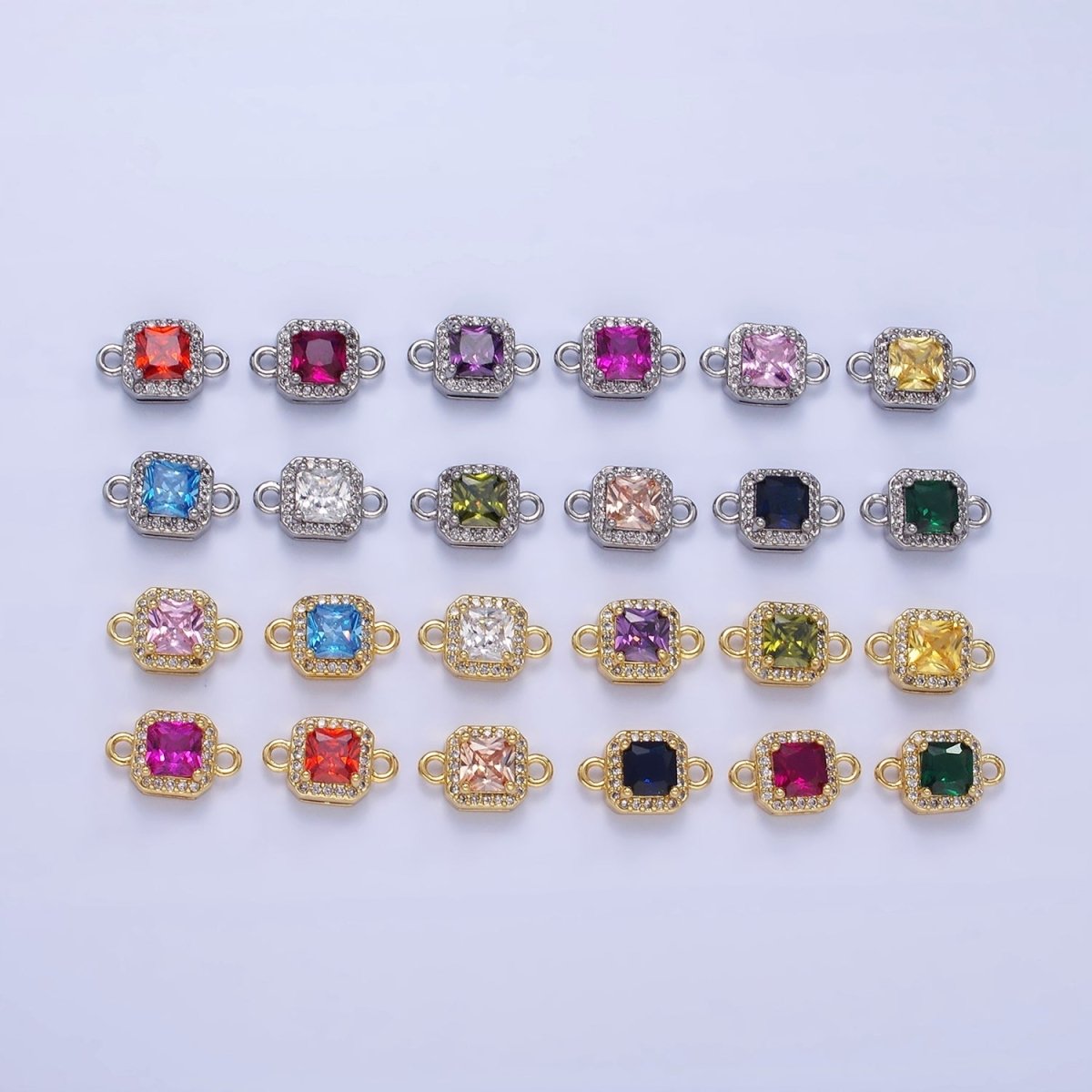 14K Gold Filled Birthstone CZ Micro Paved Square Edged Connector in Gold &amp; Silver | G484 - G495