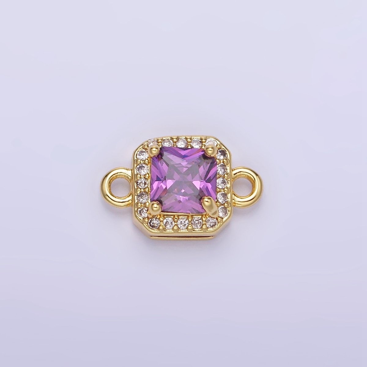 14K Gold Filled Birthstone CZ Micro Paved Square Edged Connector in Gold &amp; Silver | G484 - G495