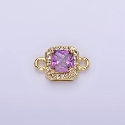 14K Gold Filled Birthstone CZ Micro Paved Square Edged Connector in Gold &amp; Silver | G484 - G495