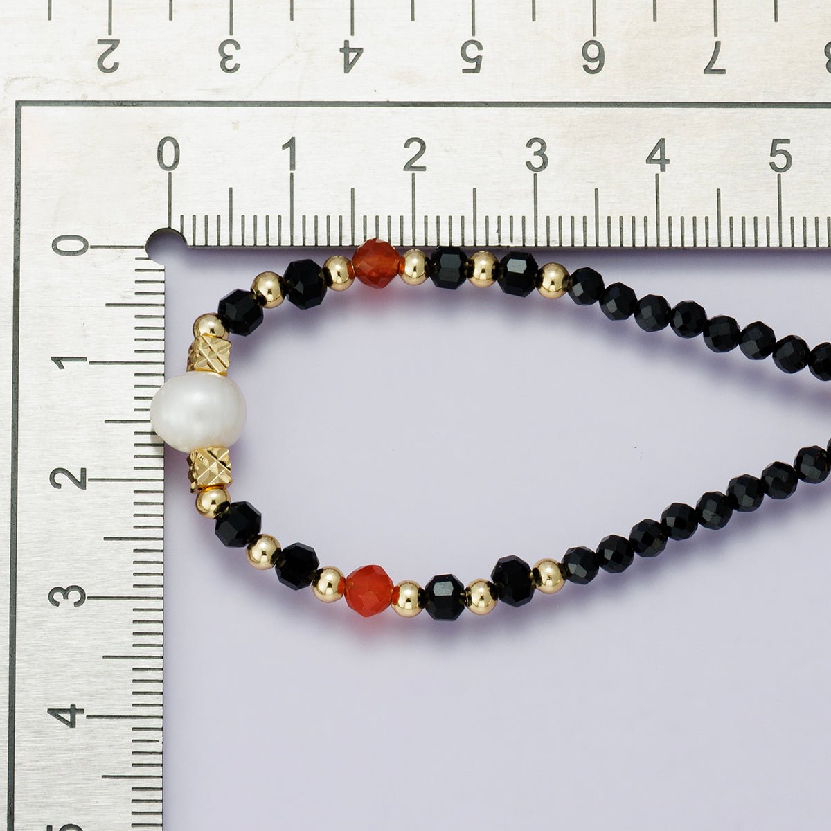 24K Gold Filled Black and Red Shell Pearl Multifaceted Gemstone Ball Curb Chain Half 18 Inch Necklace w. Extender | WA-04233