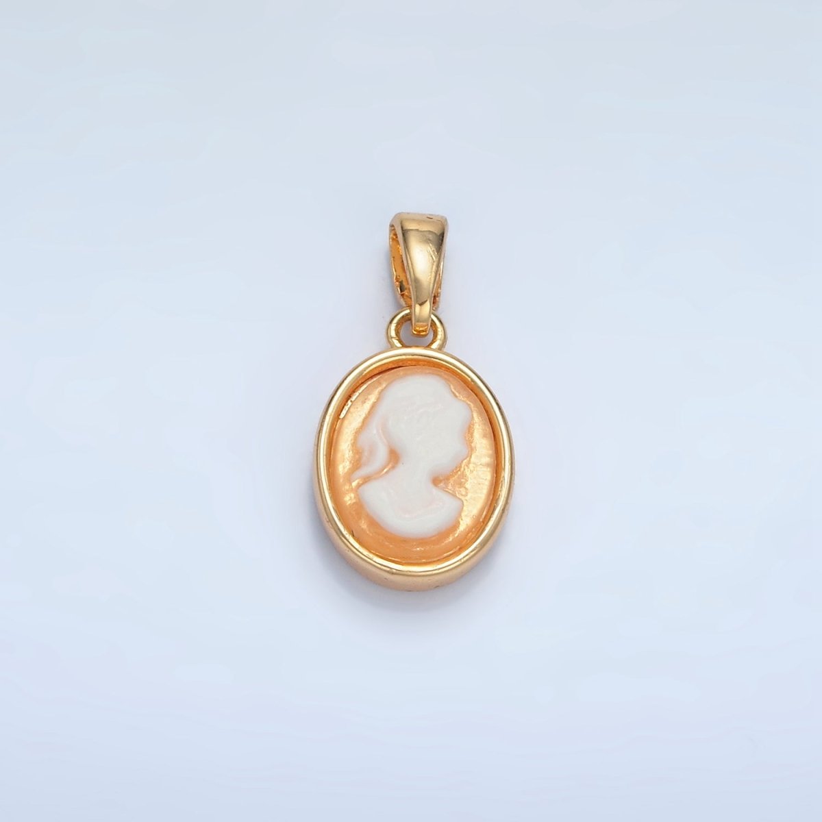 24K Gold Filled Black, Blue, Pink, Peach Agate Woman Girl Portrait Oval Pendant | AA120 AA121