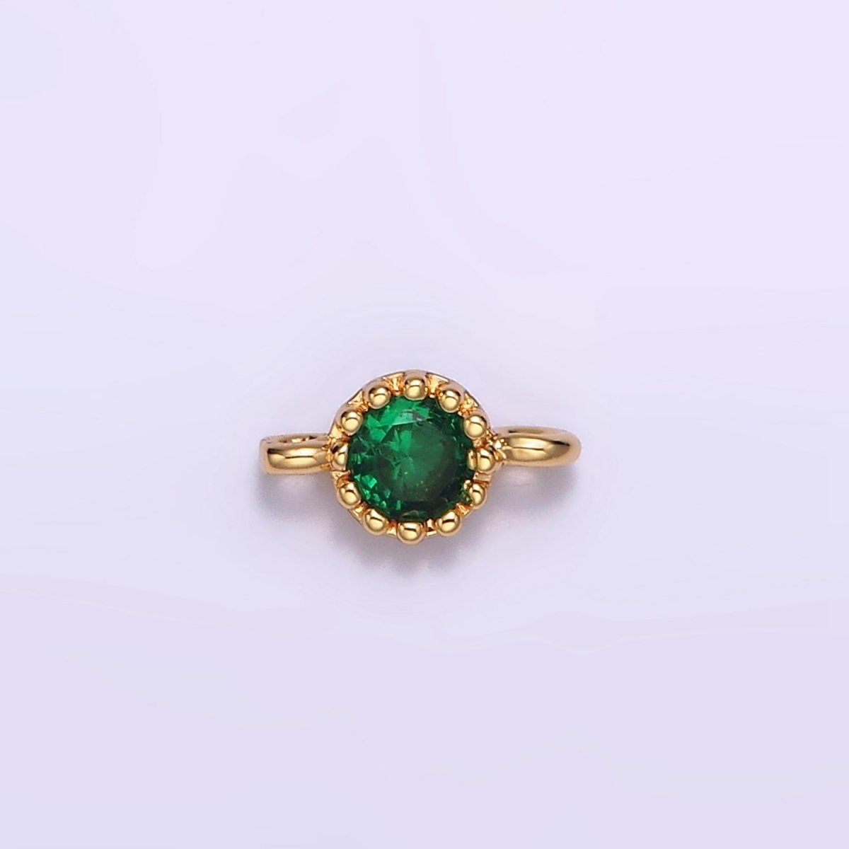 24K Gold Filled Black, Clear, Green, Red Round CZ 7.5mm Beaded Connector | Y-765 ~ Y-768