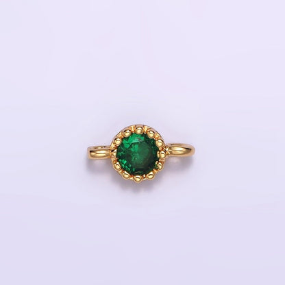 24K Gold Filled Black, Clear, Green, Red Round CZ 7.5mm Beaded Connector | Y-765 ~ Y-768