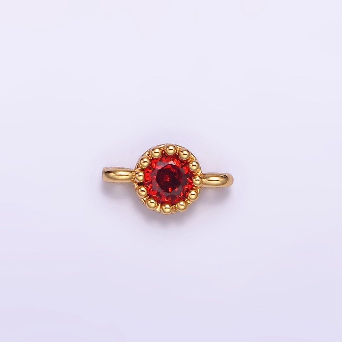 24K Gold Filled Black, Clear, Green, Red Round CZ 7.5mm Beaded Connector | Y-765 ~ Y-768