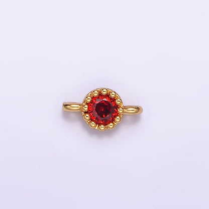 24K Gold Filled Black, Clear, Green, Red Round CZ 7.5mm Beaded Connector | Y-765 ~ Y-768