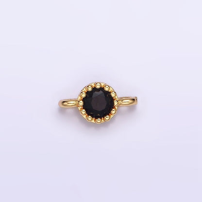 24K Gold Filled Black, Clear, Green, Red Round CZ 7.5mm Beaded Connector | Y-765 ~ Y-768