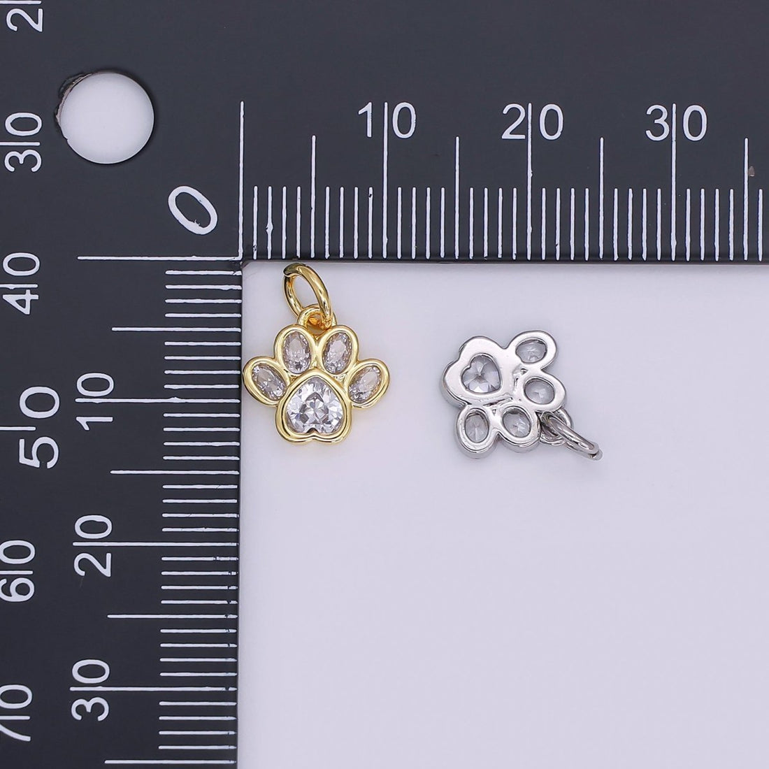 24K Gold Filled Black, Clear, Pink CZ Paw Print Charm in Gold &amp; Silver | AF454 - AF456