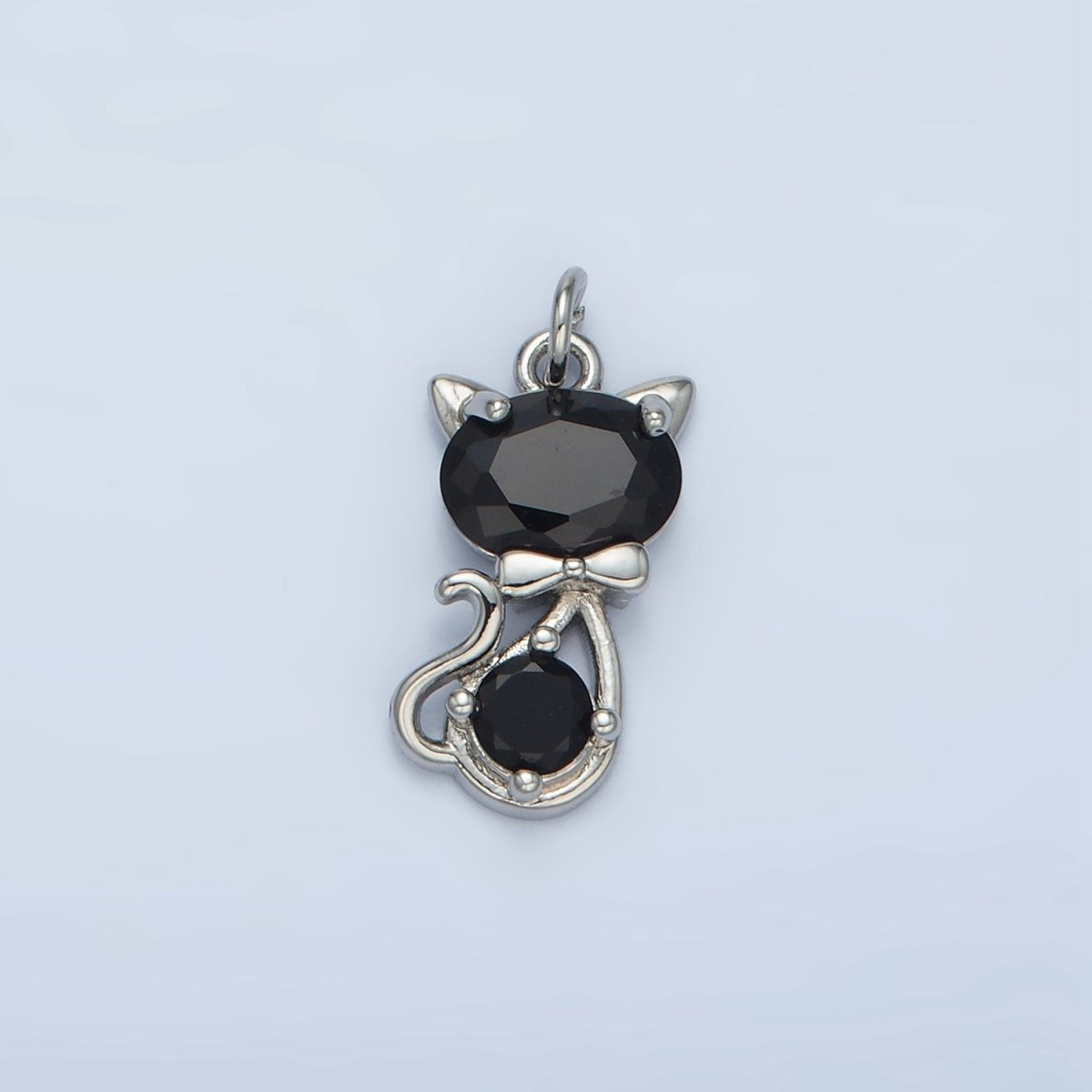 24K Gold Filled Black CZ Bow Tied Kitty Cat Animal Charm in Gold &amp; Silver | X309