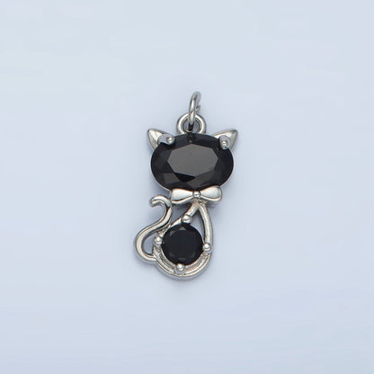 24K Gold Filled Black CZ Bow Tied Kitty Cat Animal Charm in Gold &amp; Silver | X309
