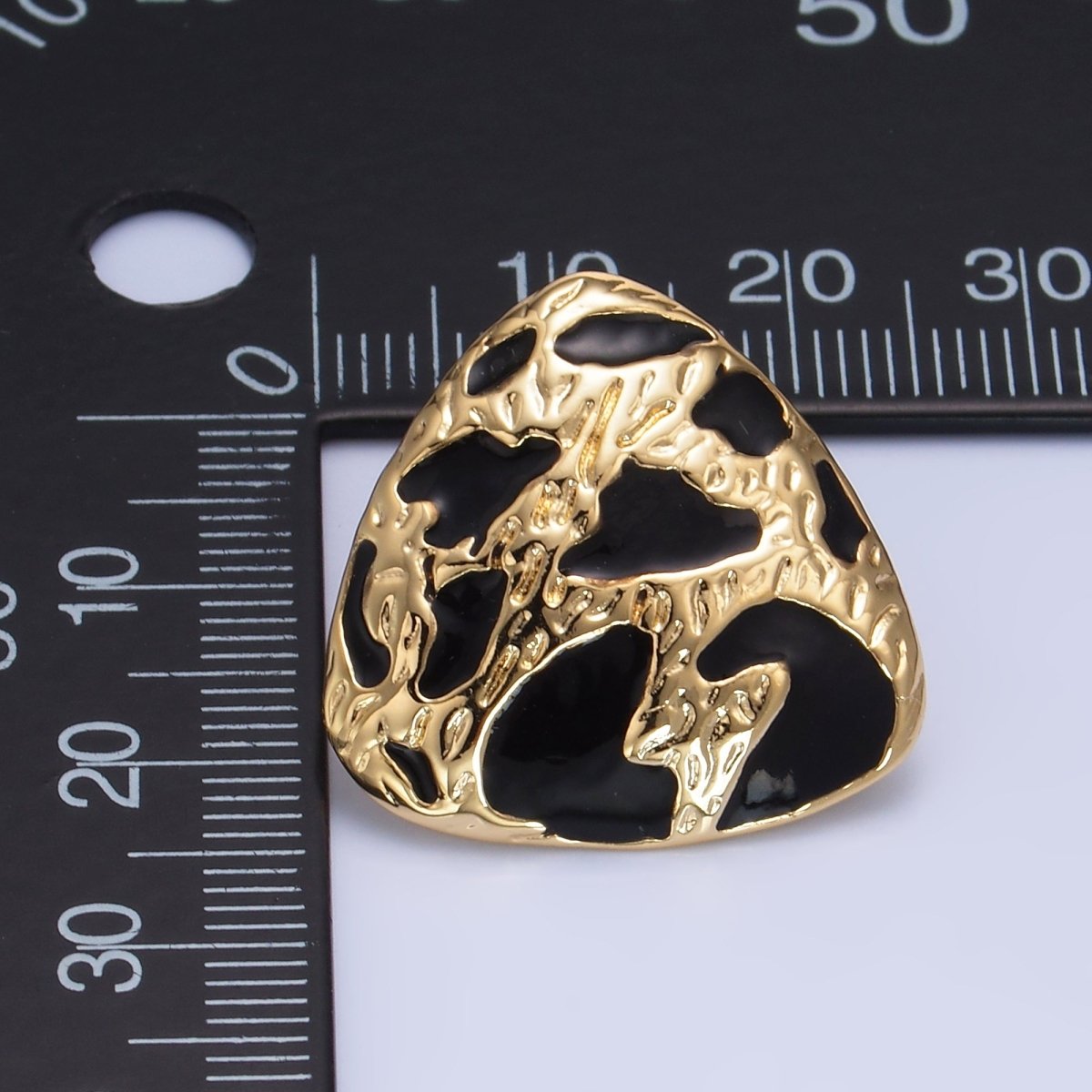 24K Gold Filled Black Enamel Cheetah Textured Triangle Stud Earrings in Gold &amp; Silver | AB1420 AB1419