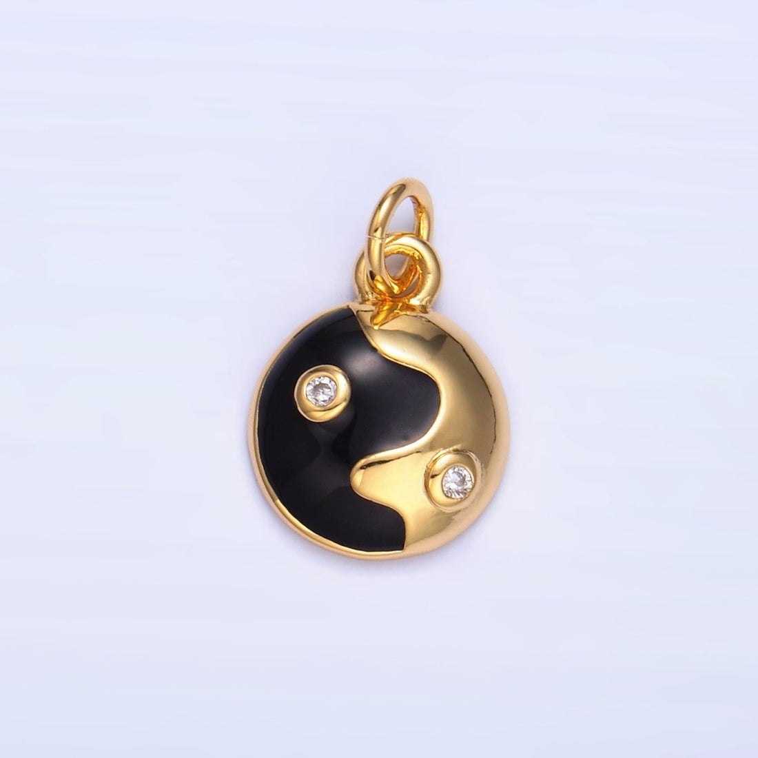 24K Gold Filled Black Enamel CZ Molten Round Charm | W439