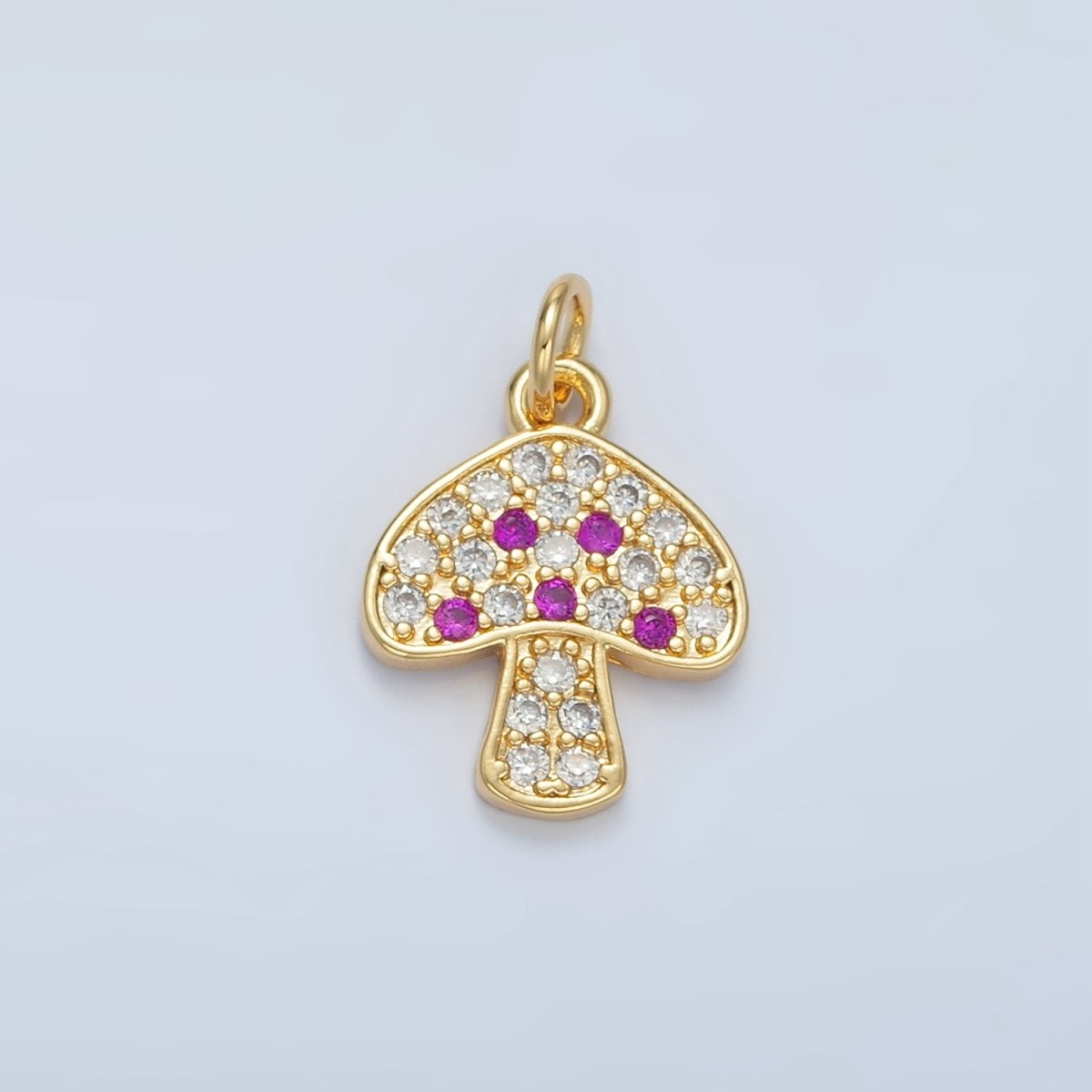 24K Gold Filled 16mm Black, Fuchsia, Blue, Green Micro Paved CZ Mushroom Charm | AG852 AG853