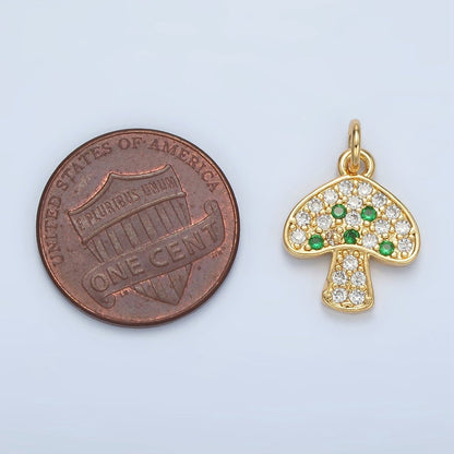 24K Gold Filled 16mm Black, Fuchsia, Blue, Green Micro Paved CZ Mushroom Charm | AG852 AG853