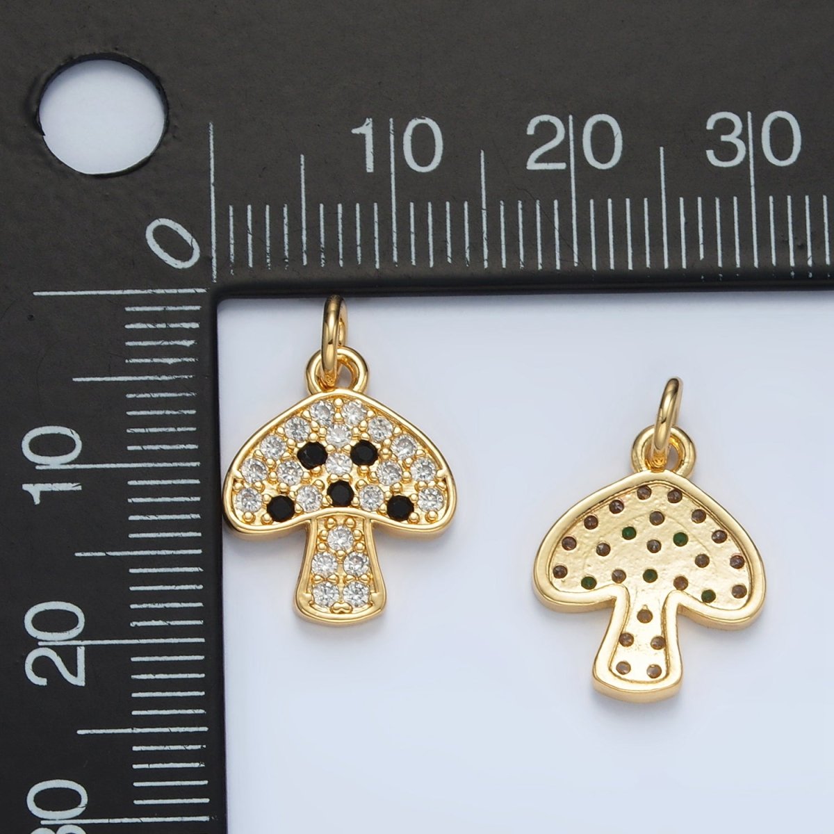24K Gold Filled 16mm Black, Fuchsia, Blue, Green Micro Paved CZ Mushroom Charm | AG852 AG853