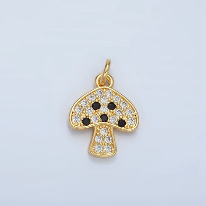 24K Gold Filled 16mm Black, Fuchsia, Blue, Green Micro Paved CZ Mushroom Charm | AG852 AG853
