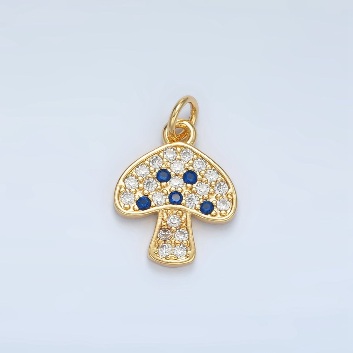 24K Gold Filled 16mm Black, Fuchsia, Blue, Green Micro Paved CZ Mushroom Charm | AG852 AG853