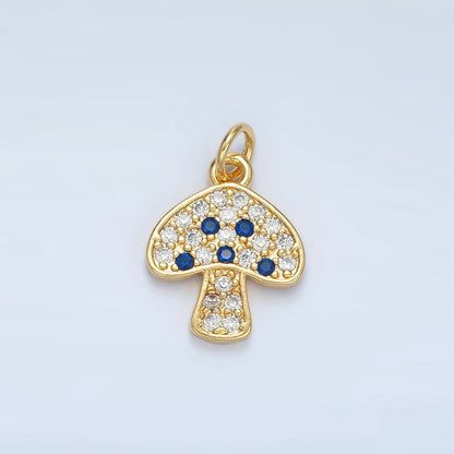 24K Gold Filled 16mm Black, Fuchsia, Blue, Green Micro Paved CZ Mushroom Charm | AG852 AG853