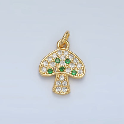 24K Gold Filled 16mm Black, Fuchsia, Blue, Green Micro Paved CZ Mushroom Charm | AG852 AG853