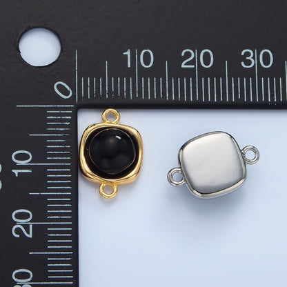 24K Gold Filled Black Onyx Round Molten Bezel Connector in Gold &amp; Silver | F498