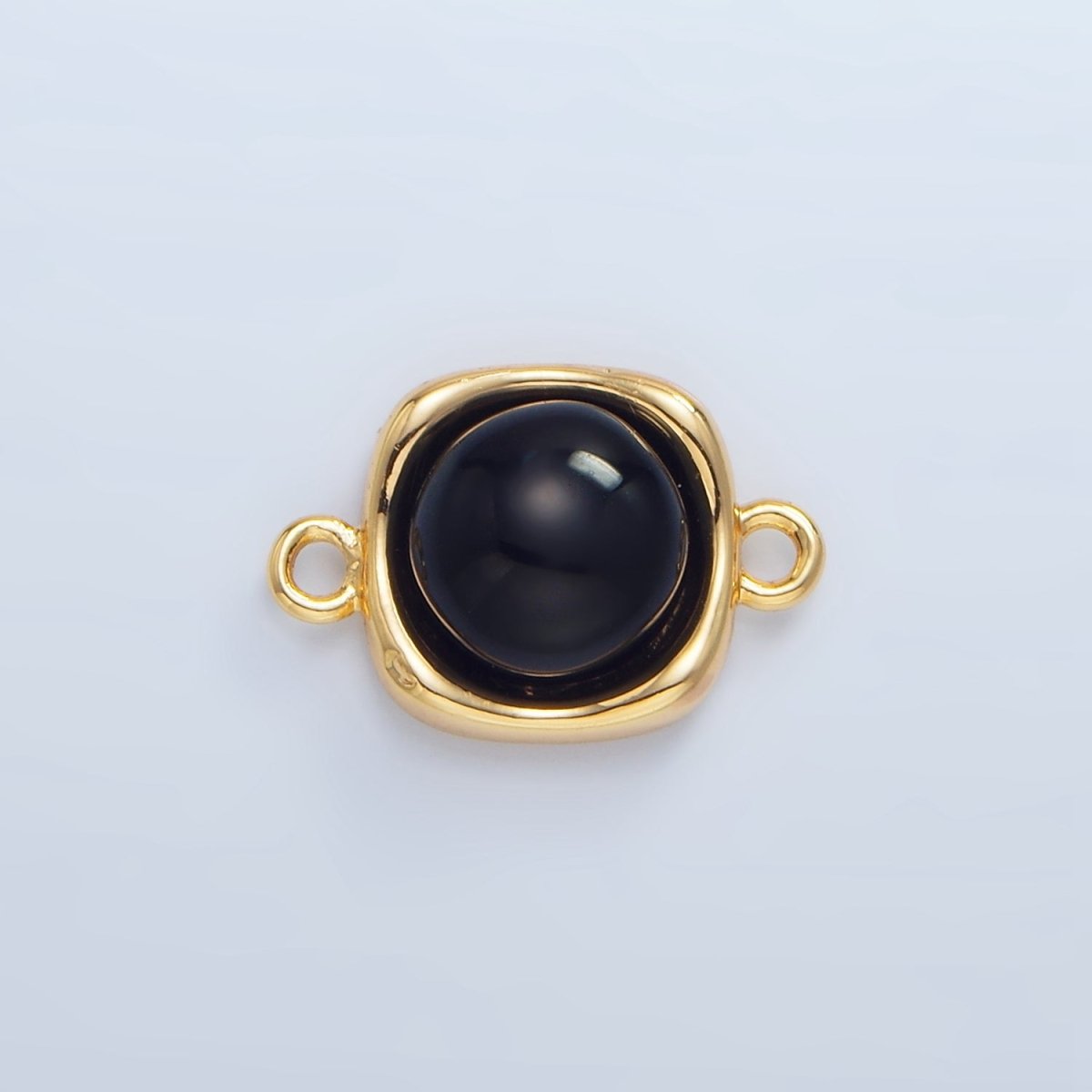 24K Gold Filled Black Onyx Round Molten Bezel Connector in Gold &amp; Silver | F498