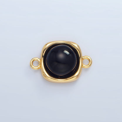 24K Gold Filled Black Onyx Round Molten Bezel Connector in Gold &amp; Silver | F498