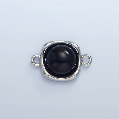 24K Gold Filled Black Onyx Round Molten Bezel Connector in Gold &amp; Silver | F498