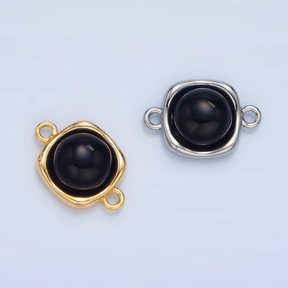 24K Gold Filled Black Onyx Round Molten Bezel Connector in Gold &amp; Silver | F498