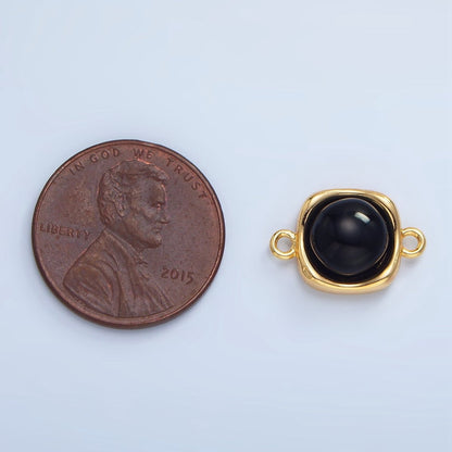 24K Gold Filled Black Onyx Round Molten Bezel Connector in Gold &amp; Silver | F498