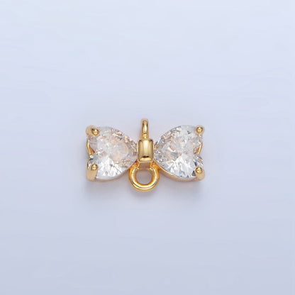 24K Gold Filled Black, Pink, Blue, Red, Clear CZ Ribbon Bow Connector | F641 - F643