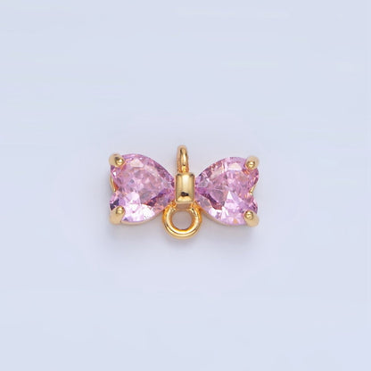 24K Gold Filled Black, Pink, Blue, Red, Clear CZ Ribbon Bow Connector | F641 - F643