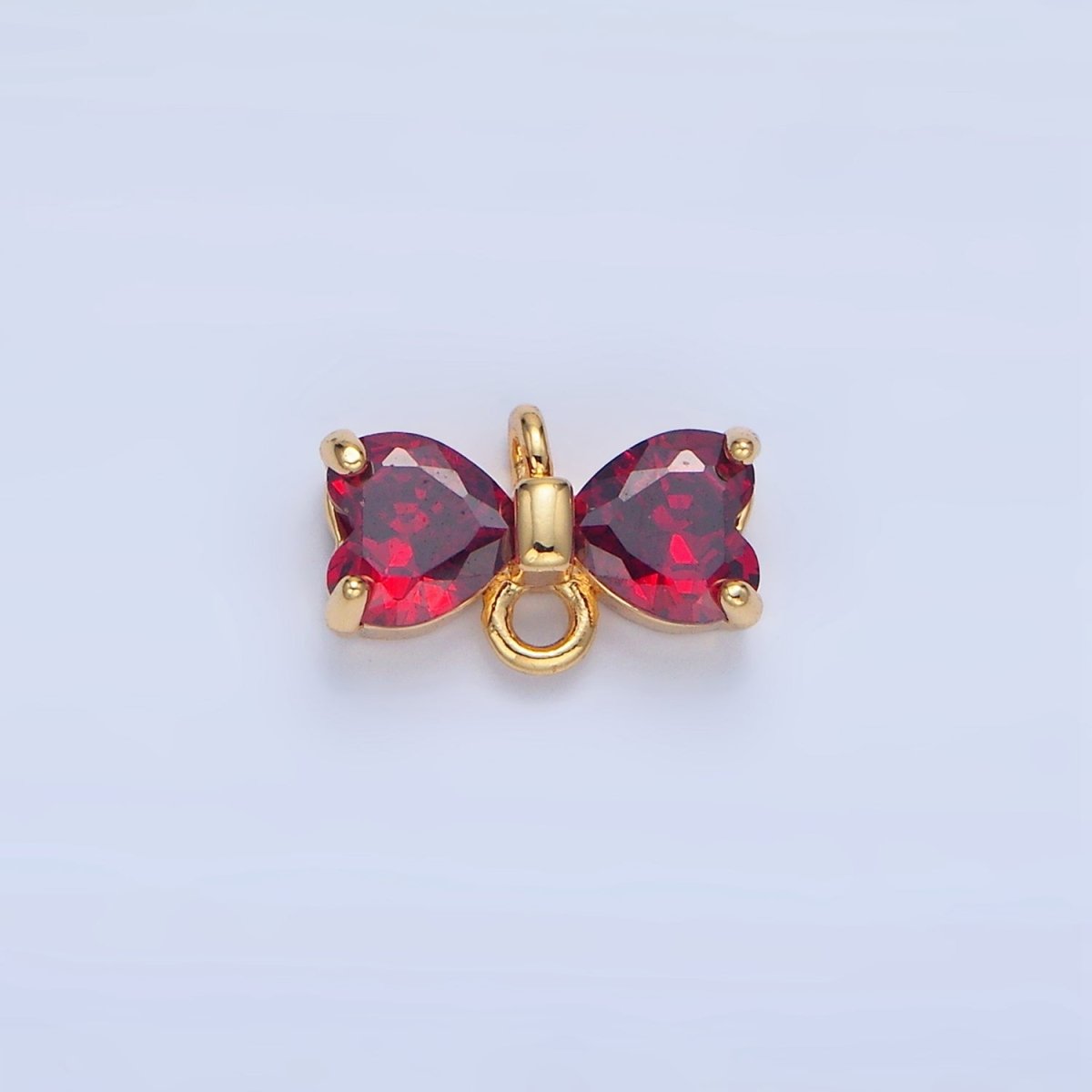 24K Gold Filled Black, Pink, Blue, Red, Clear CZ Ribbon Bow Connector | F641 - F643