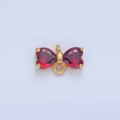 24K Gold Filled Black, Pink, Blue, Red, Clear CZ Ribbon Bow Connector | F641 - F643