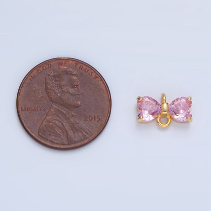 24K Gold Filled Black, Pink, Blue, Red, Clear CZ Ribbon Bow Connector | F641 - F643